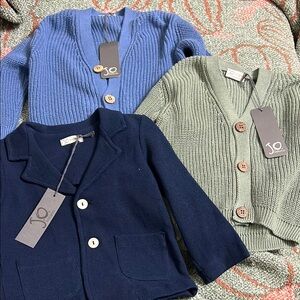 J.O Milano Italian Brand Kids Knit Cardigan - Navy, Blue & Sage NWT